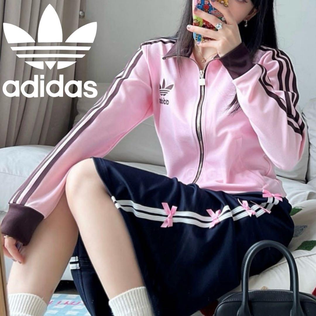 新品XL⭐️韓国限定 adidasトラックジャケット 刺繍ロゴ ピンク
