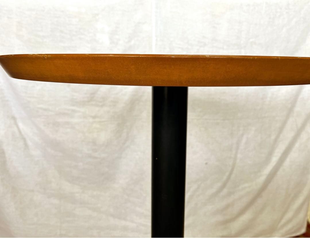 中古品】アイアンフレーム 木製天板 ラウンドテーブル カウンター