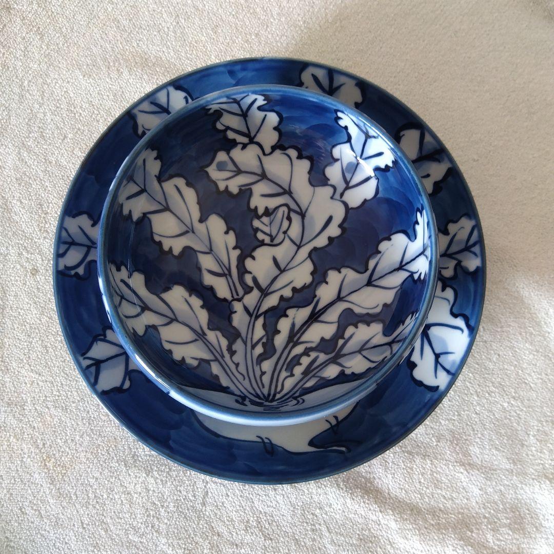 館林源右衛門作 染付根菜図組皿 二客揃