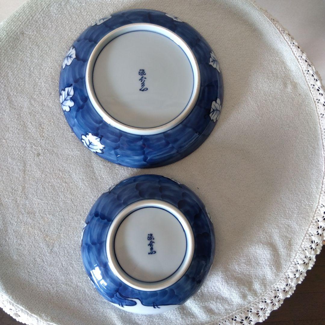 館林源右衛門作 染付根菜図組皿 二客揃