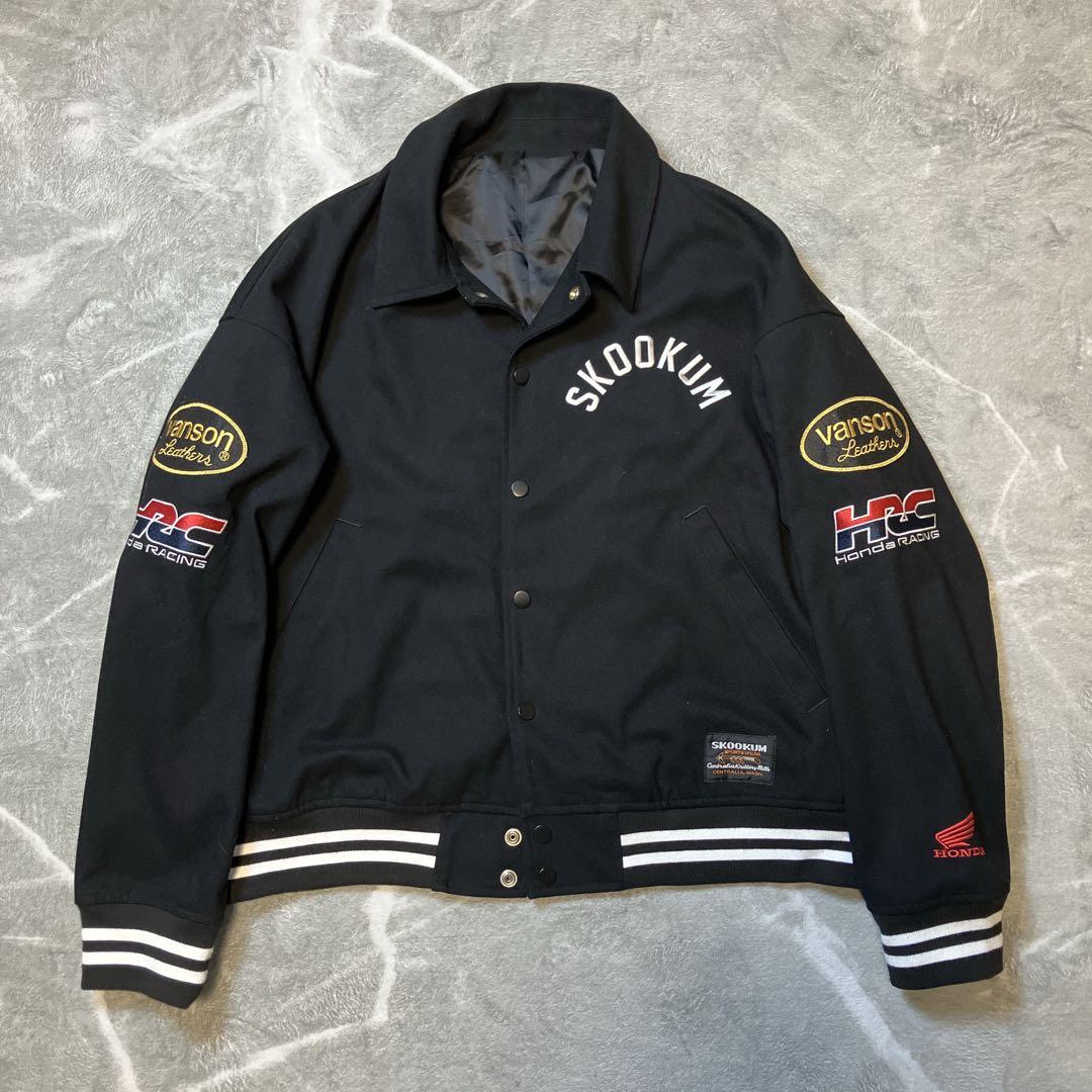 【極美品】SKOOKUM VANSON HONDA トリプルネーム スタジャン VANSON（バンソン） スタジャン “ワンスター×ブラックパンサー” 総刺繍