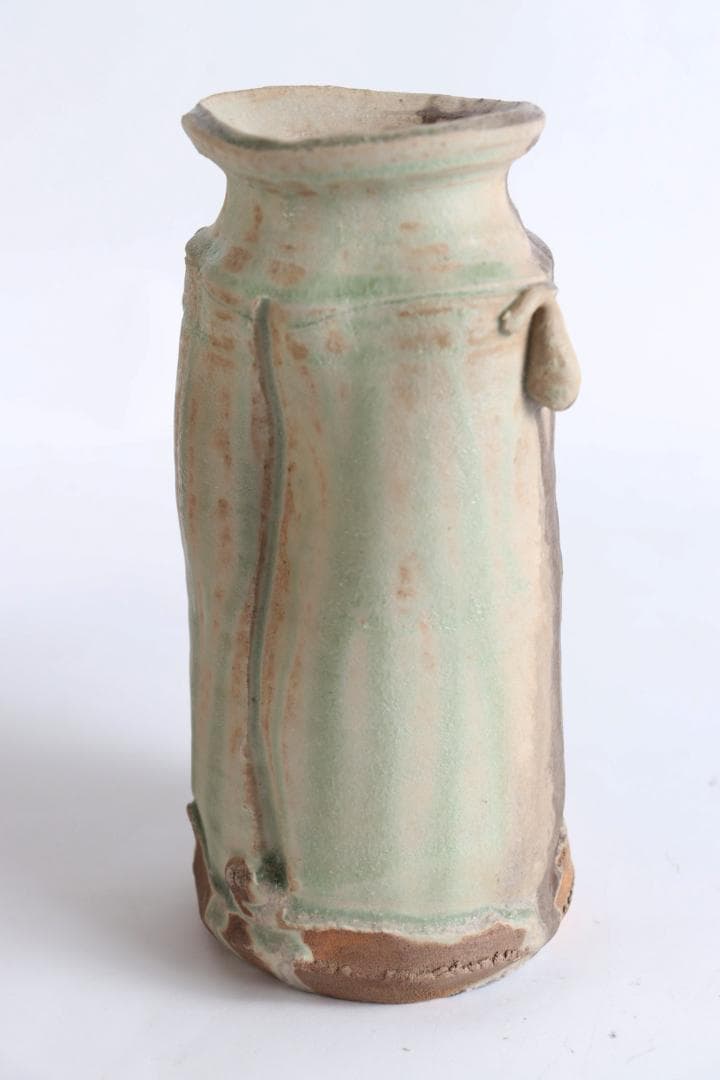 黄瀬戸 窯変耳付花入 山田勢児 共箱 花生け