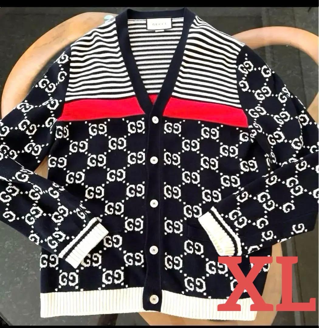 未使用品！GUCCI グッチ　GGロゴ カーディガン　XL クリスマス GUCCI】グッチ『シンボルズ ジャカード カーディガン sizeXS』545747