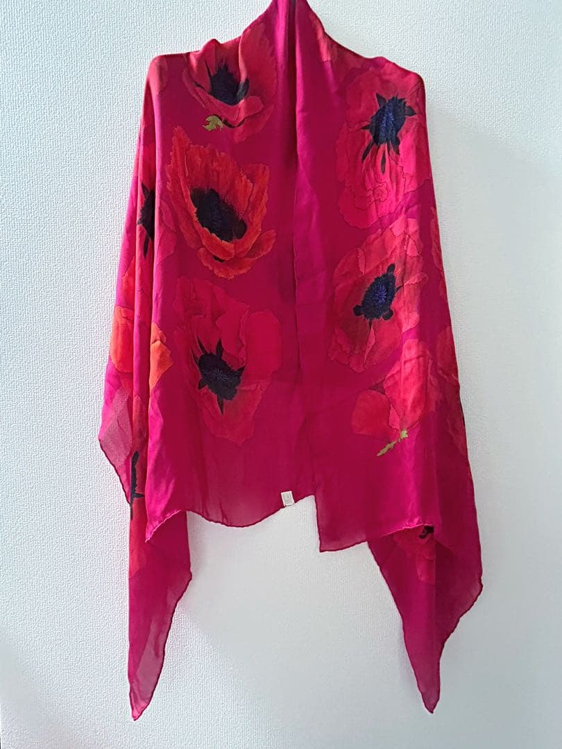GUCCI ポピー花柄スカーフ 約65cm×155cm