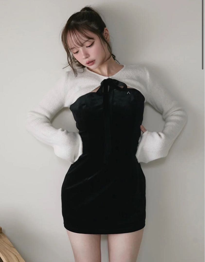 andmary Anita ribbon mini dress black