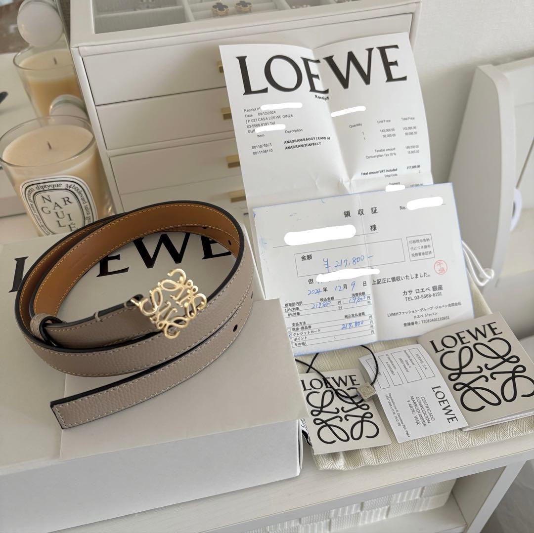 未使用　LOEWE アナグラムベルト　サンド/ゴールド　ベージュ loeweロエベ アナグラムベルト（ペブルグレインカーフ）サンド