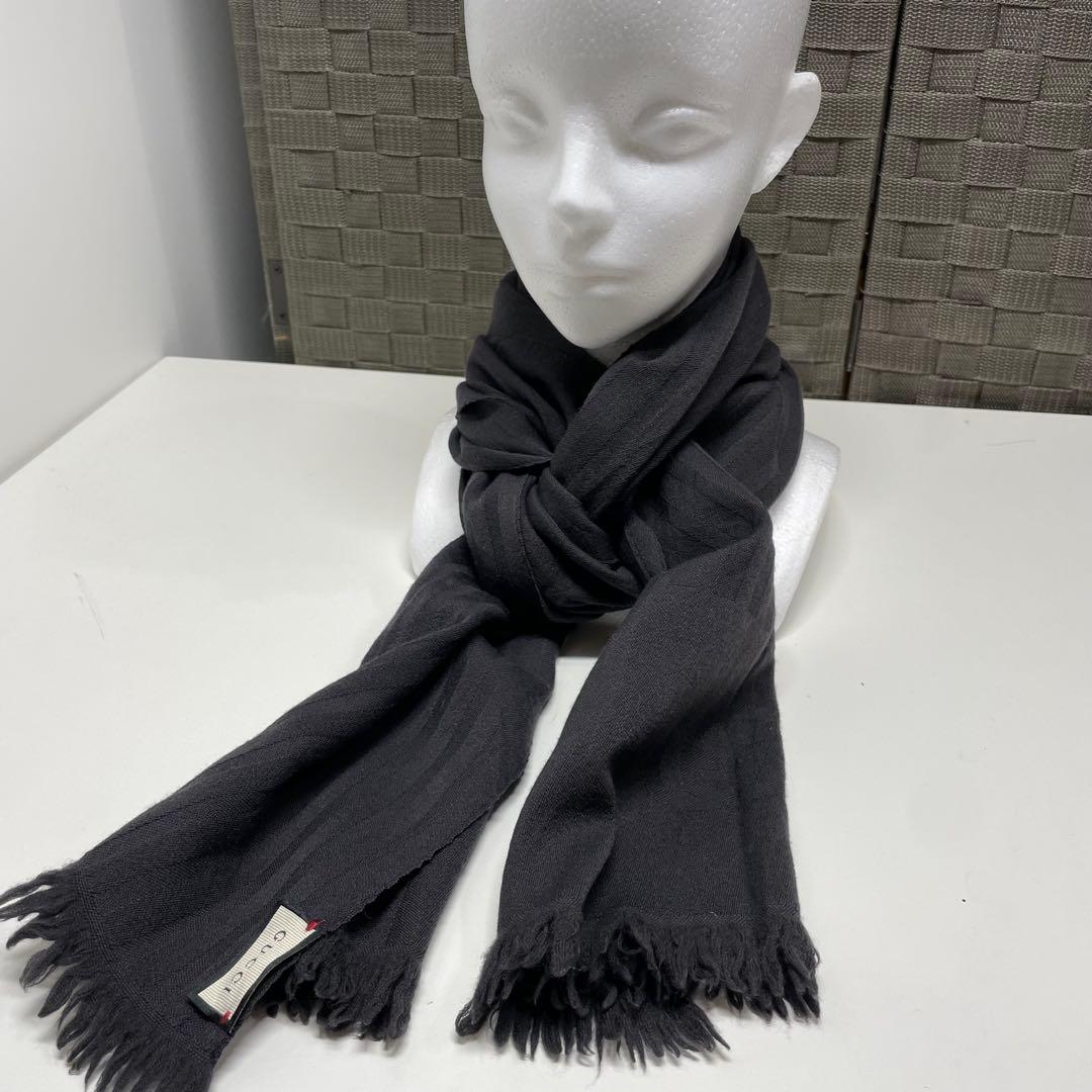 古*割様 GUCCI ブラック マフラー フリンジ付き
