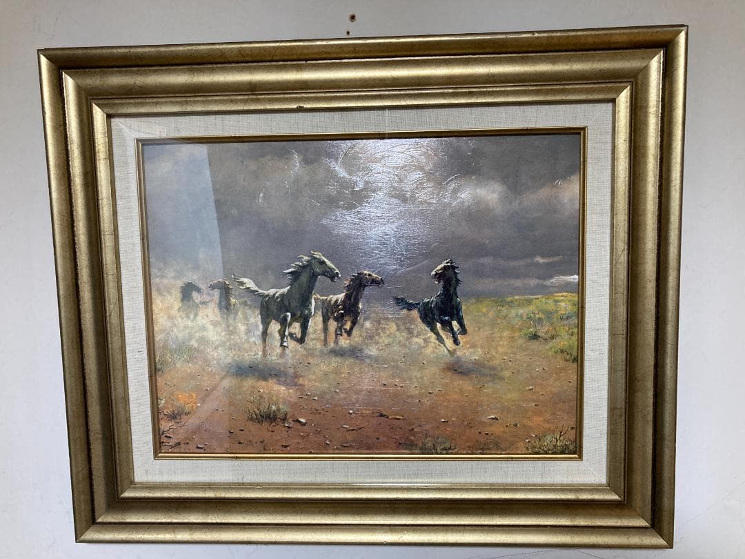 馬の油彩画 ペーテル・ニコライ・アルボ 荒野の群馬 油絵複製画 6号 額