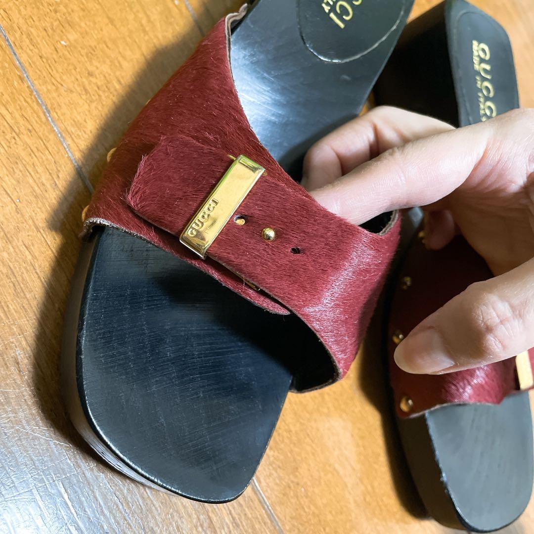 GUCCI グッチ サンダル ミュール ハラコ ウッドサンダル 赤 レア品