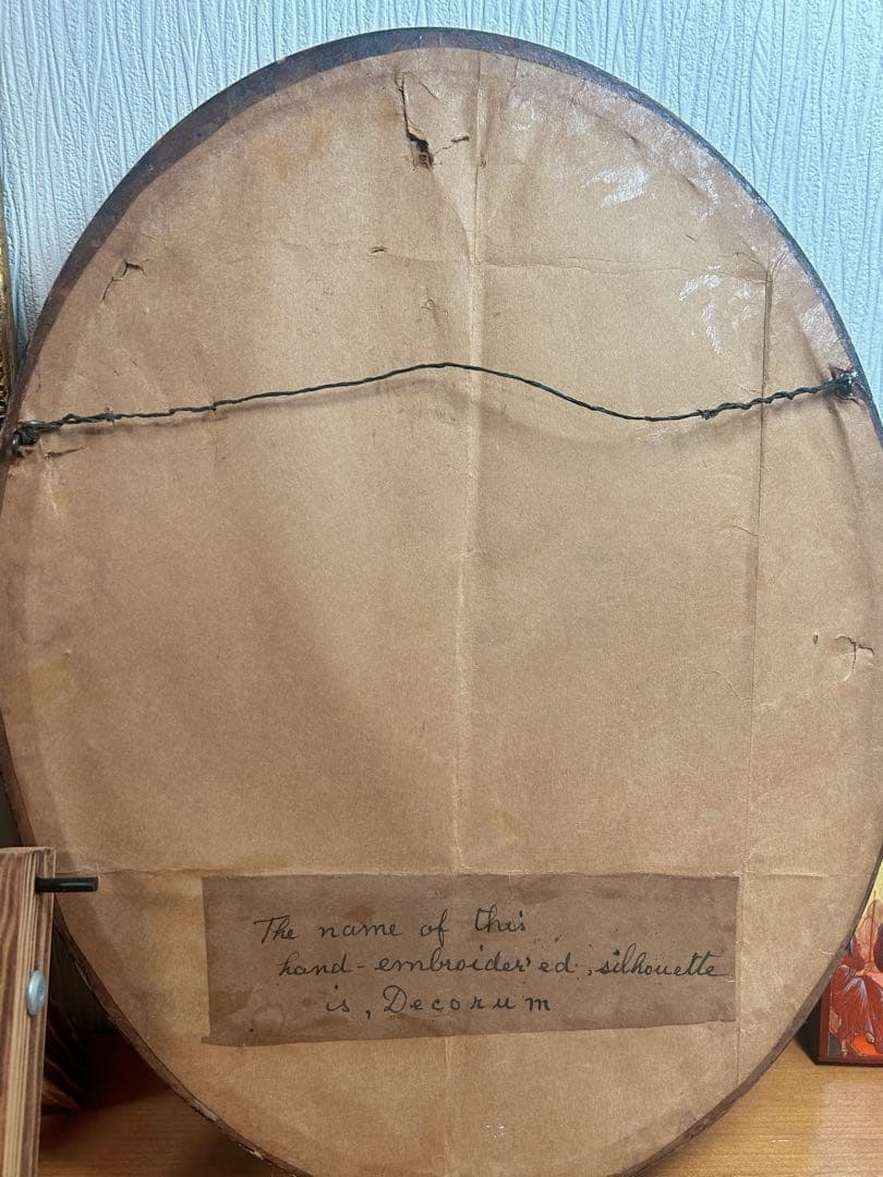 オーバルフレーム イギリス ヴィクトリアン シルエット刺繍 アンティーク