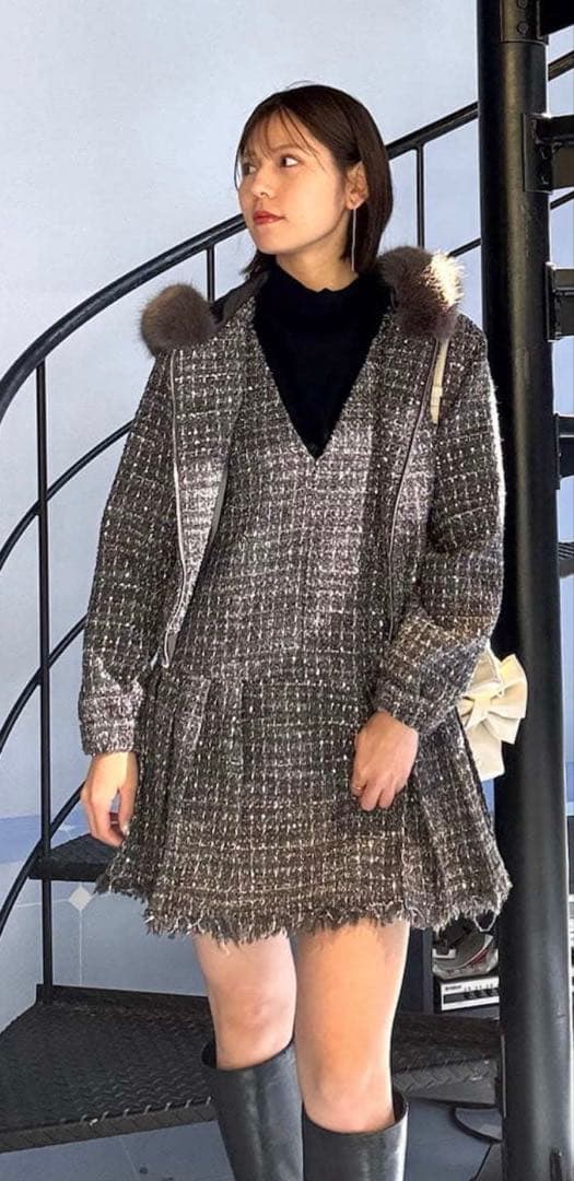 Snidel スナイデル Vネックツイードジャンスカ【カンへウォン着用