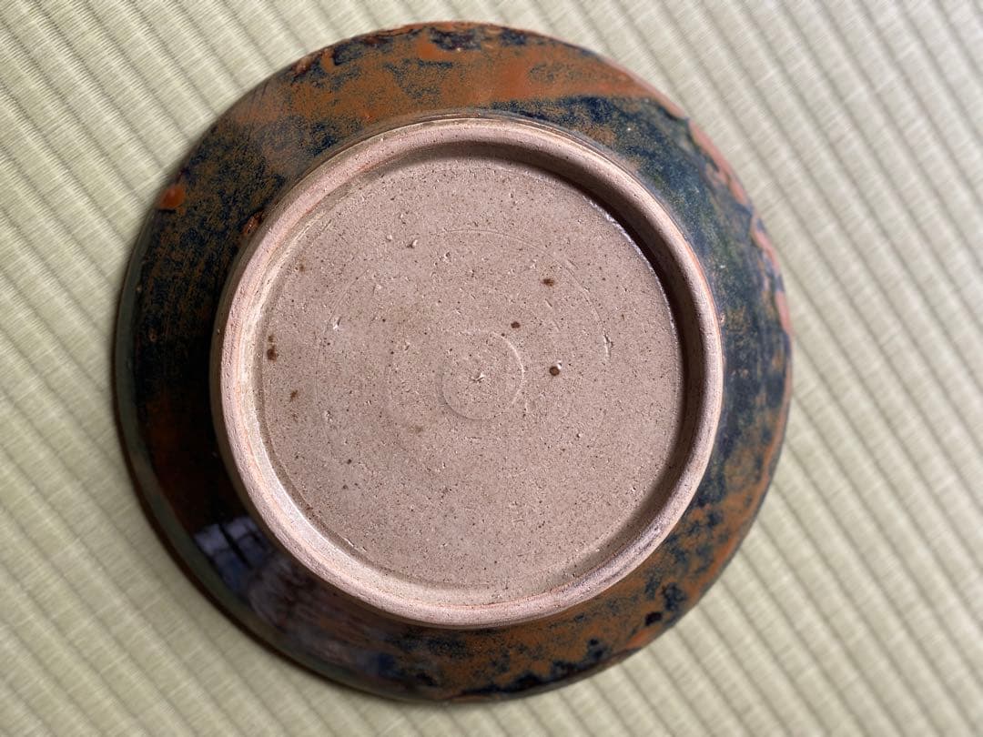 極上！優美大皿人間国宝濱田庄司作 《唐黍文柿釉抜絵皿》（検益子焼浜田庄司