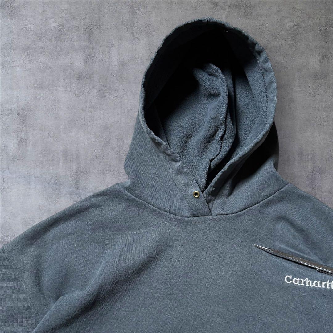 2289 古着00sカーハートプルオーバーパーカー刺繍ロゴ短丈フェード