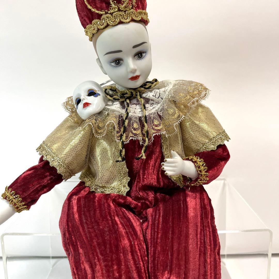 アンティーク ビスクドール ゼンマイ式オルゴール ピエロ 人形