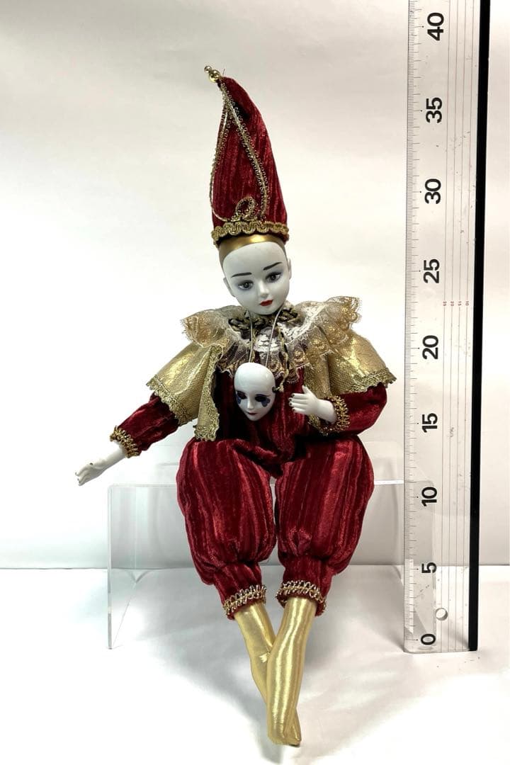 アンティーク ビスクドール ゼンマイ式オルゴール ピエロ 人形