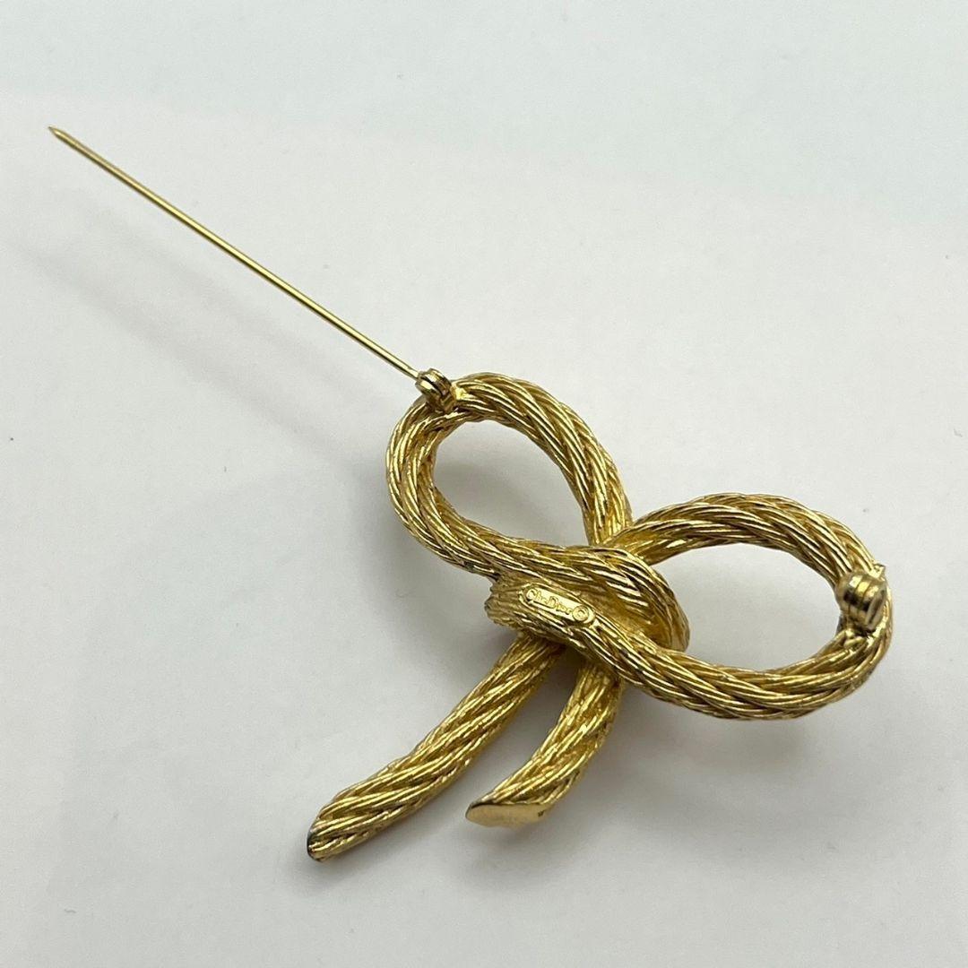 Christian Dior ピンブローチ オープンリボン ツイスト ゴールド