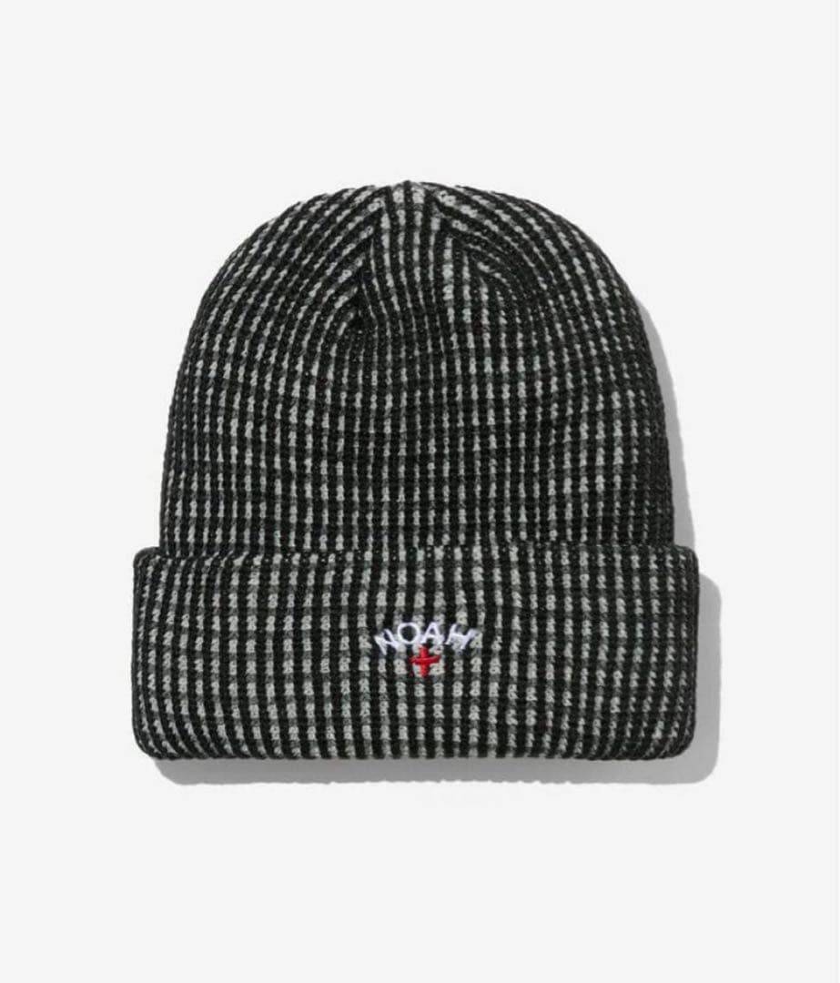 NOAH ニット帽 ブラック・グレー チェック ビーニー ノア - メルカリ