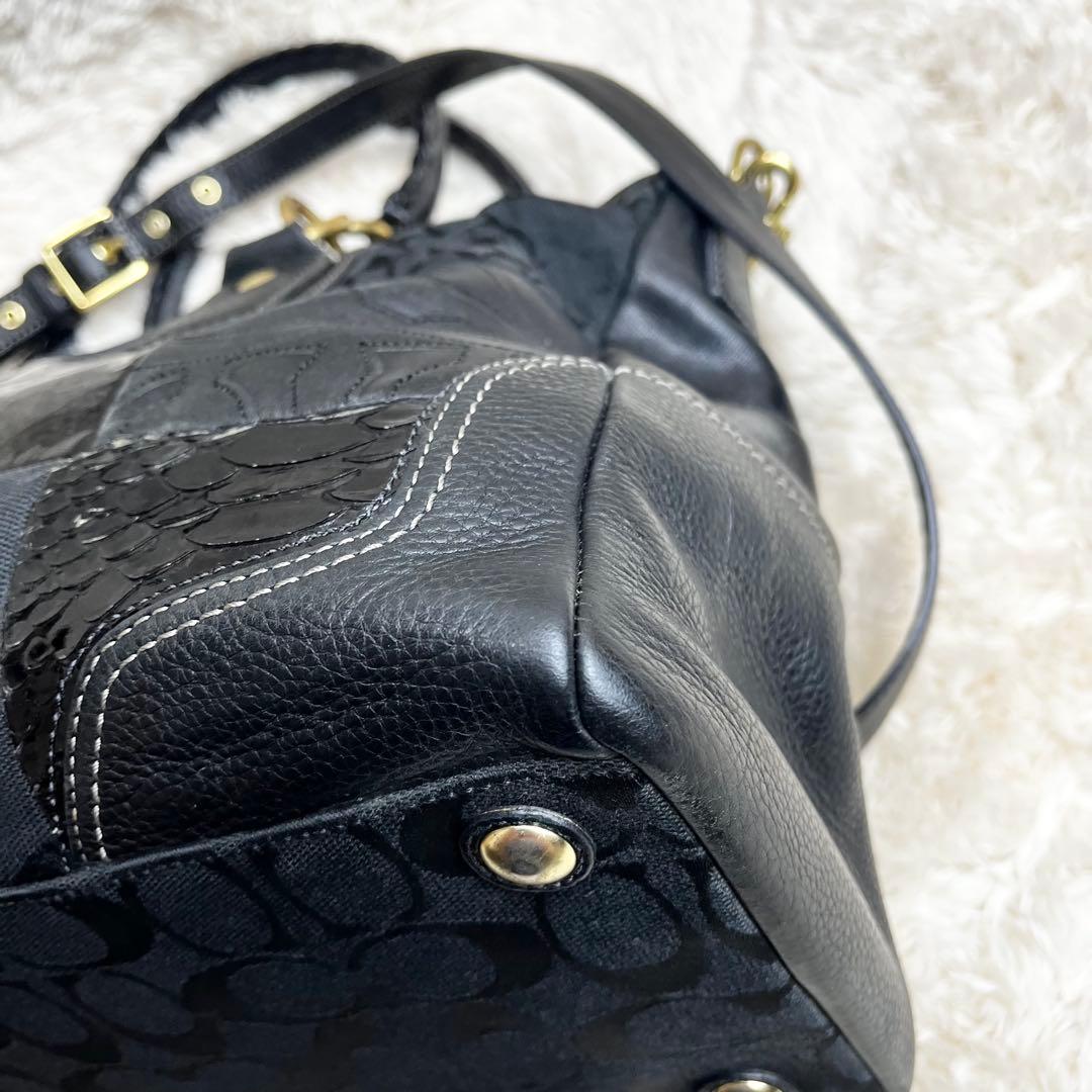 コーチ COACH ショルダー ハンドバッグ パッチワーク 2way クロコ 黒