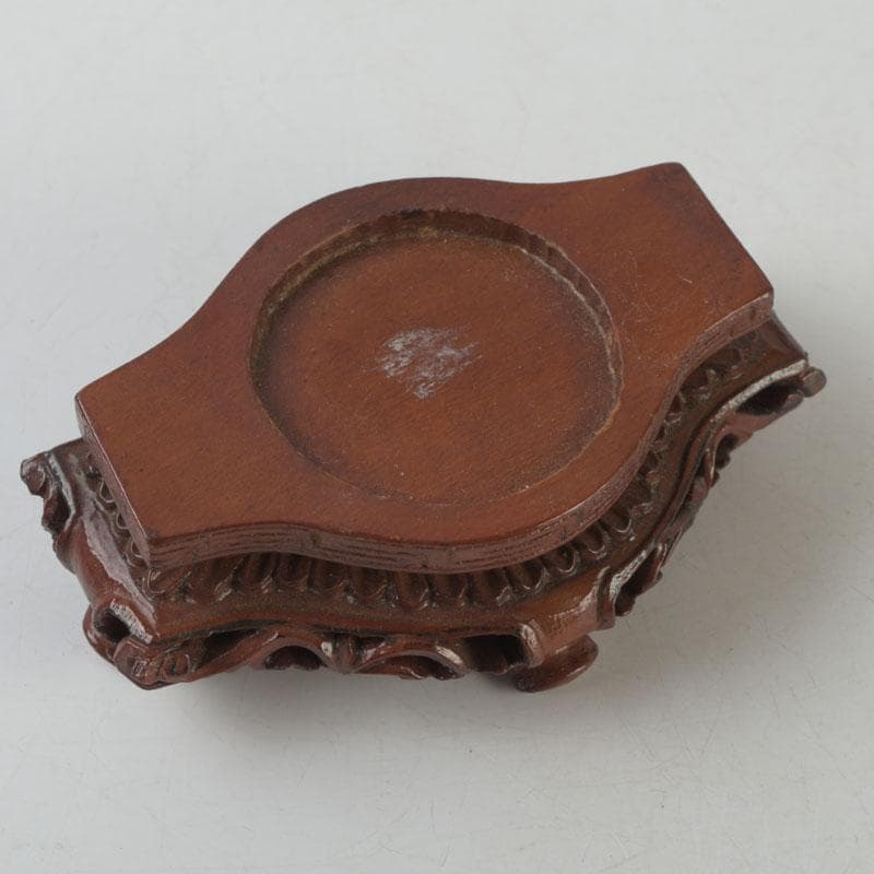 中国 玉石彫刻 獅子摘 双耳遊環 飾壷 香炉 唐木台付 N