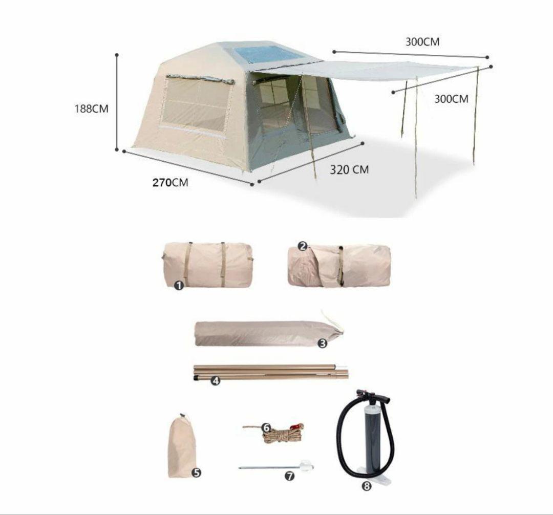 電動エアポンプ付き】インフレータブルテント 連結タープ TPUルーフ 付属