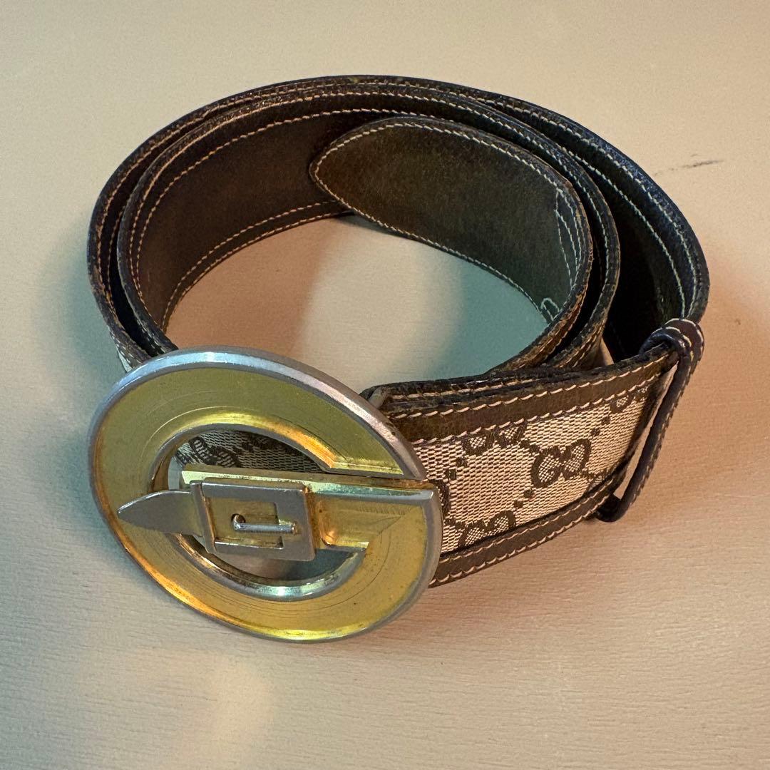 オールドグッチ Gバックル GGベルト ベージュ/ブラウン 美品 GUCCI グッチ Gバックル レディース ベルト レザー 036・2854
