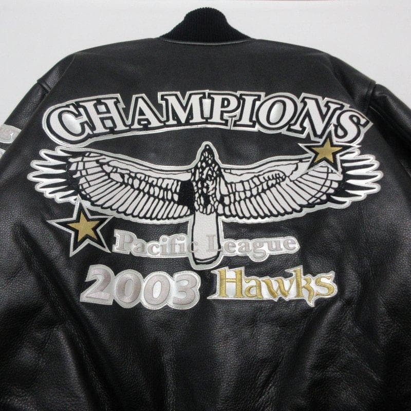 MY1927美品□ダイエーホークス□牛革 レザー スタジャン 優勝記念 L