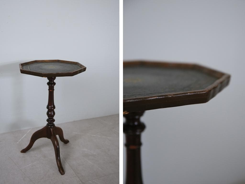 英国アンティーク木製ワインテーブル/サイドテーブル/丸机/飾り棚(89
