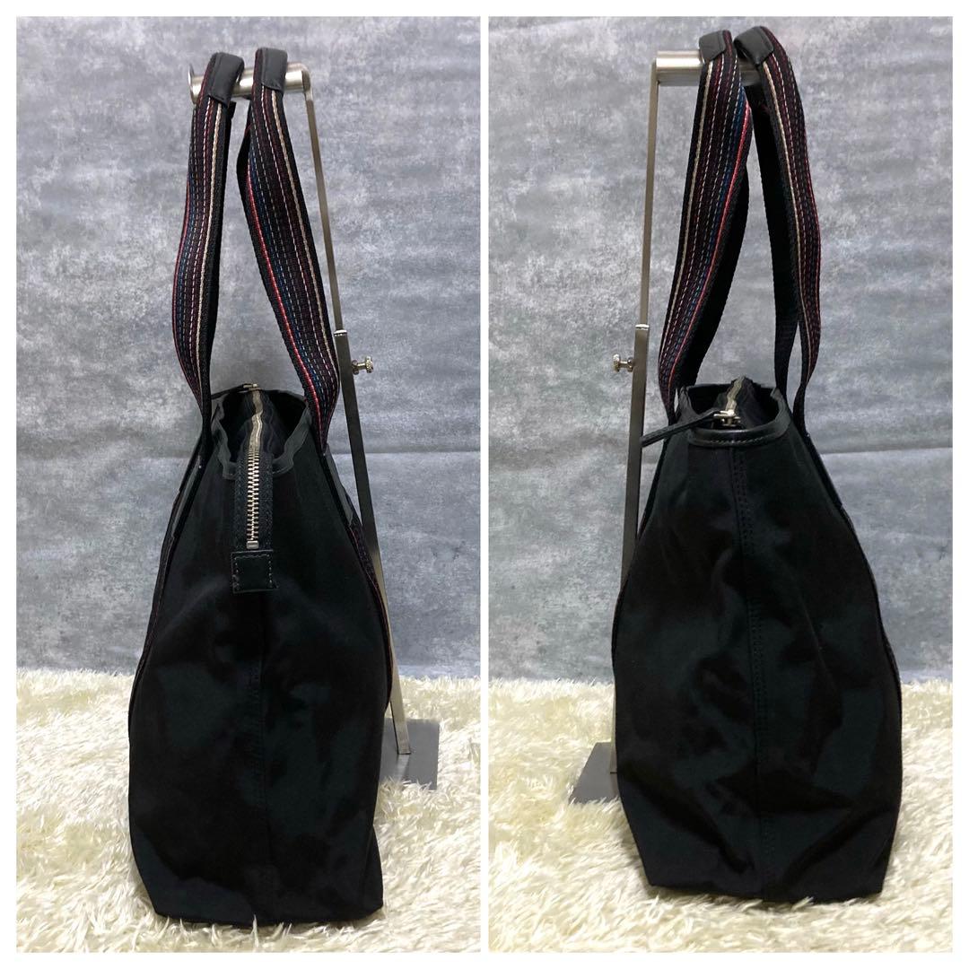 極美品】ポールスミス トート ナイロン マルチストライプ ブラック
