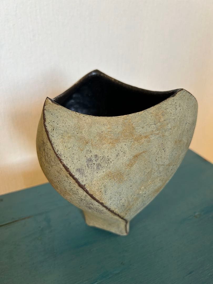 ☆作家もの作品☆高田かえ☆花器フラワーベース☆青錆☆グリーン