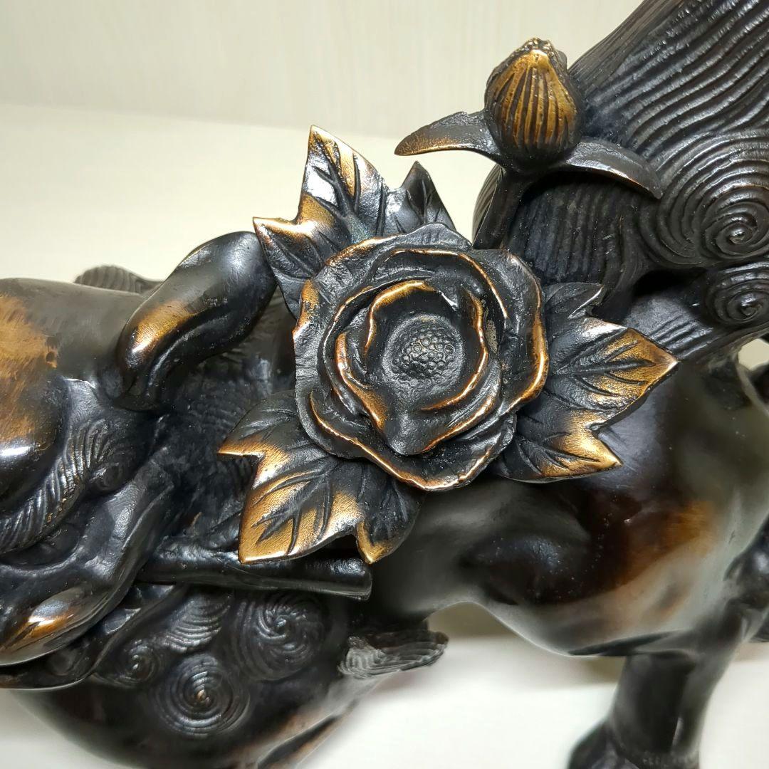 照雲 唐獅子牡丹 銅製 置物 縁起物 - メルカリ