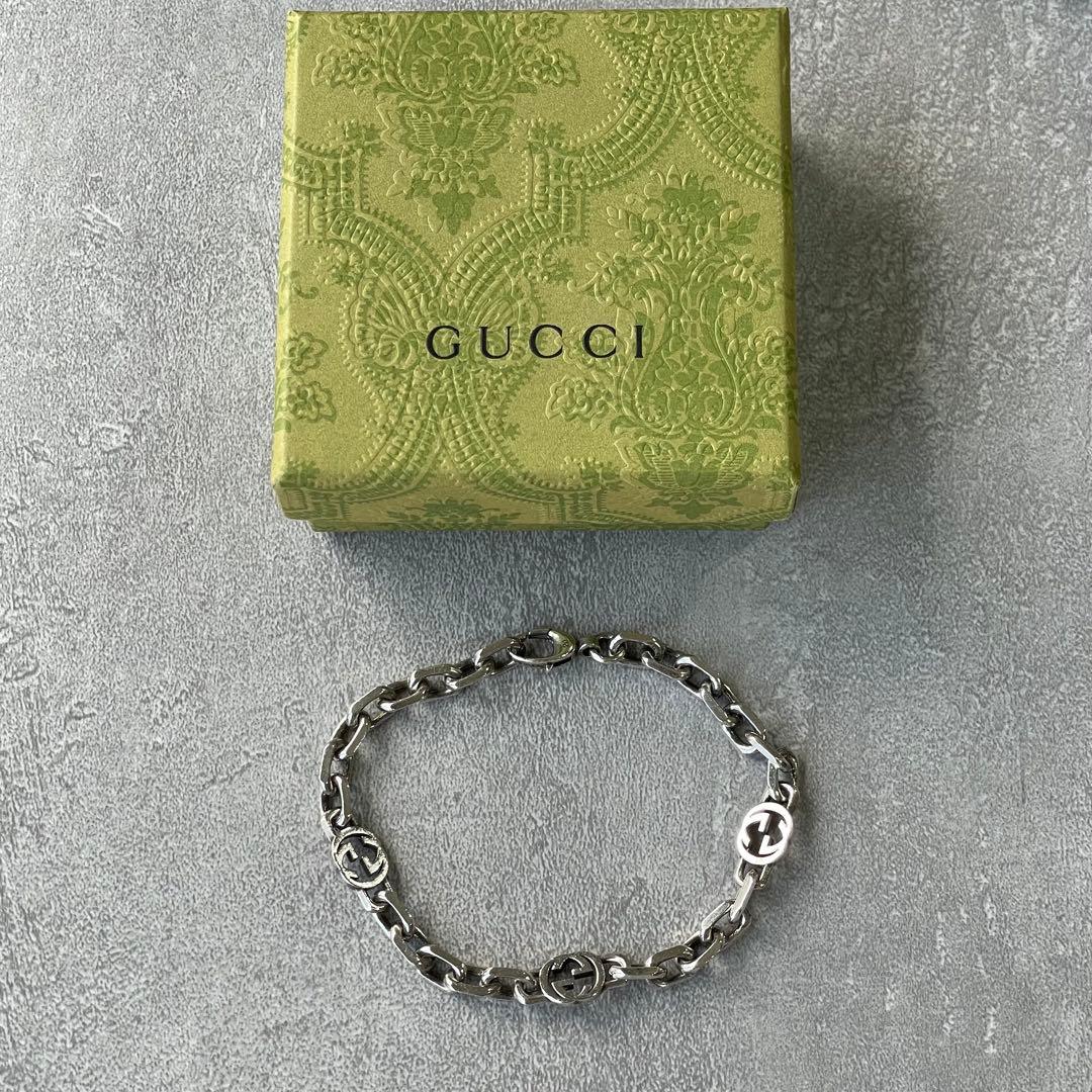 美品 GUCCI インターロッキングG シルバー チェーン ブレスレット 20