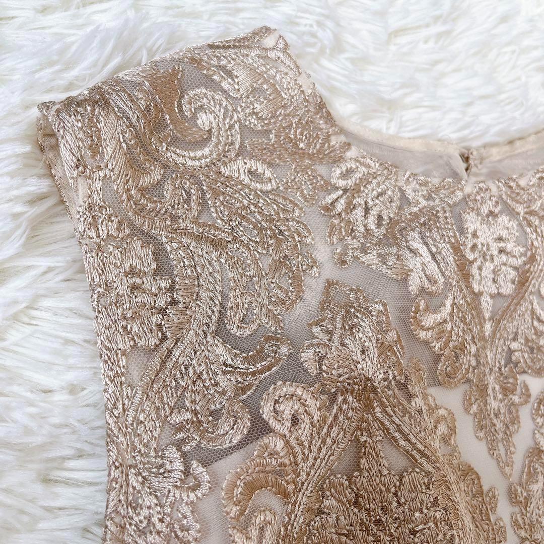 新品】AIMER エメ オーナメント刺繍レースドレス ピンクベージュM