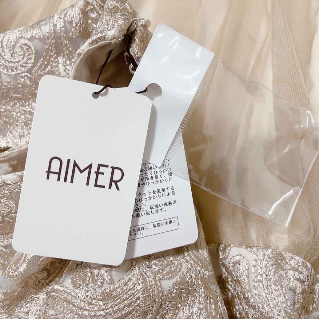 新品】AIMER エメ オーナメント刺繍レースドレス ピンクベージュM