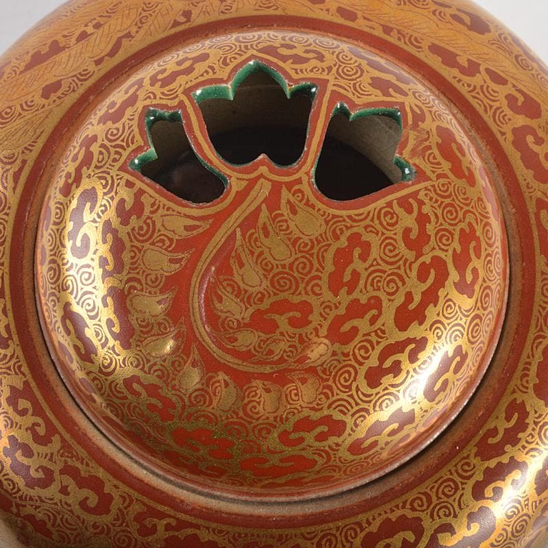 九谷焼 九谷光仙造 金襴手 雲龍文 香炉 共箱 V R7412