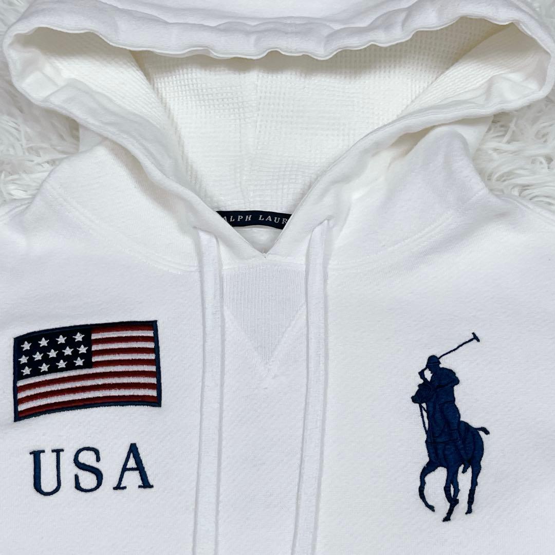 ラルフローレン ビッグポニー パーカー ホワイト レディースM 星条旗