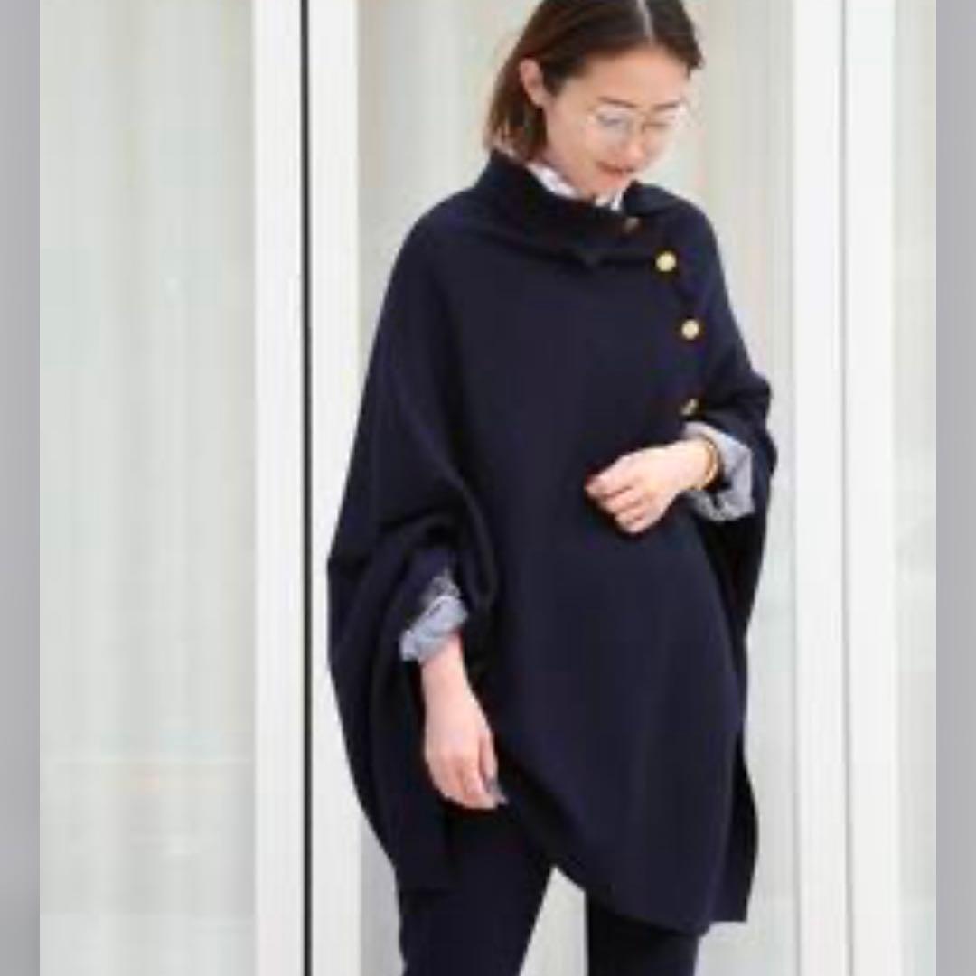 ドゥーズィエムクラス　refined マント　ニット　ネイビー 美品 Deuxieme Classe（ドゥーズィエムクラス）の「*refined マント（ニット