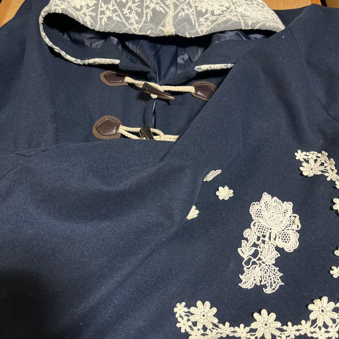 Favorite 刺繍&レース ポンチョ ネイビー 雪花 雪空 フェイバリット