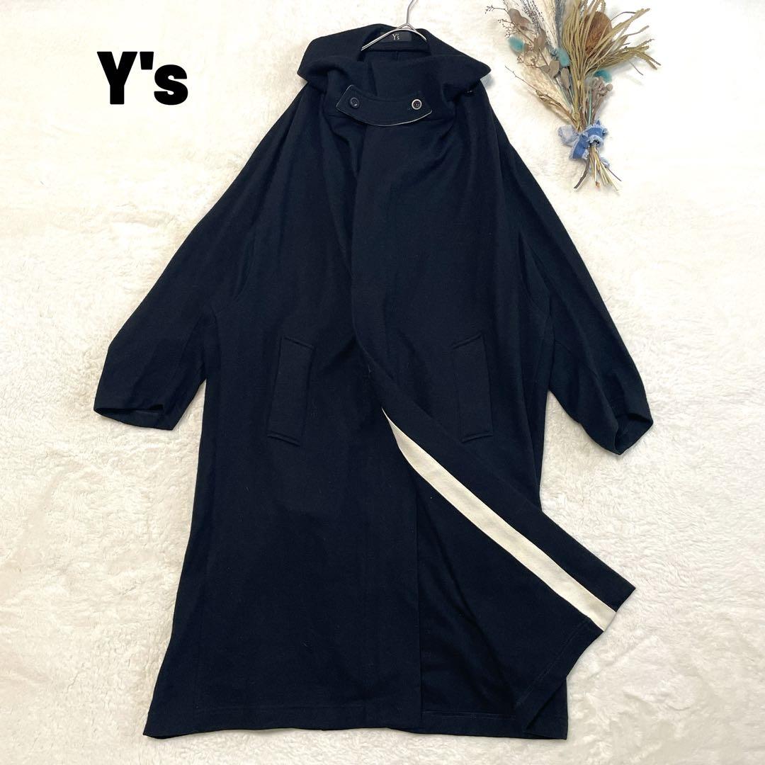 Y’s ヨウジヤマモト 変形デザイン ロングコート ストール風襟 ブラックウール Y's ヨウジヤマモト 変形デザイン ロングコート ストール風襟 ブラック