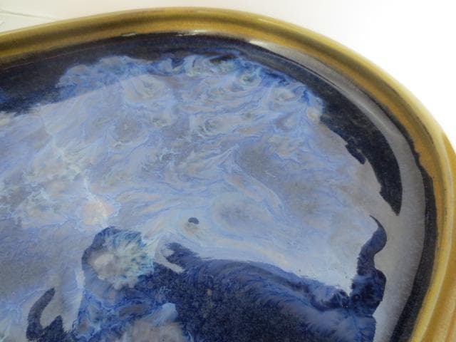 水盤　陶翠　黄釉小判型　水石　花道　幅45㎝　　R7/12/20-1