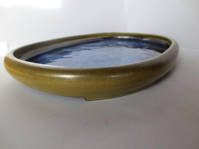 水盤　陶翠　黄釉小判型　水石　花道　幅45㎝　　R7/12/20-1