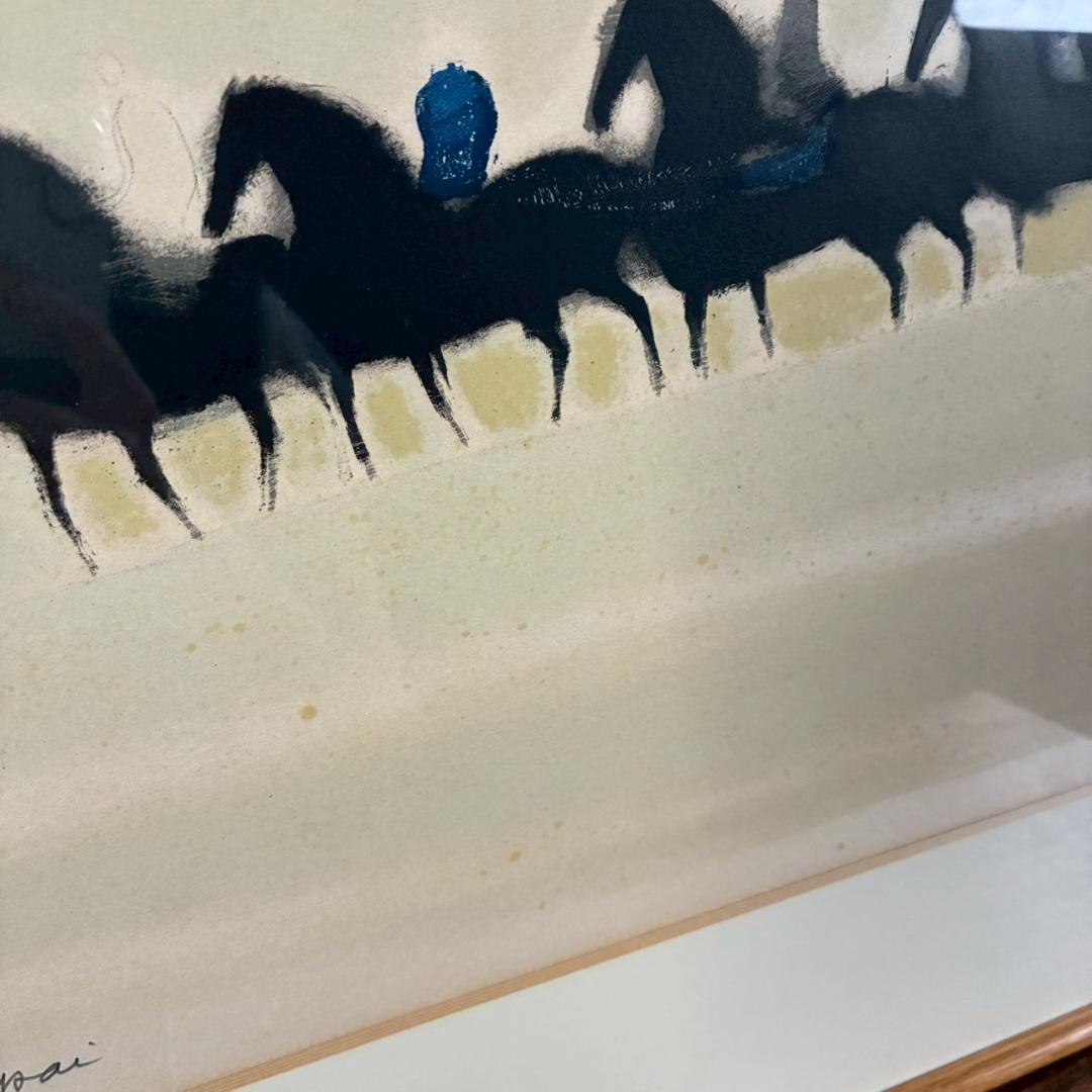 アンドレ・ブラジリエ「乗馬」リトグラフ 大作 直筆サイン入り 額縁