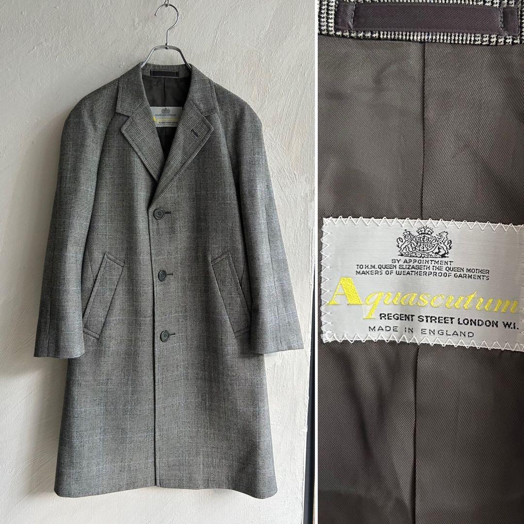 イングランド製 80S Aquascutum グレンチェック チェスターコート 美品✨完売品 アクアスキュータム グレンチェック柄 チェスターコート