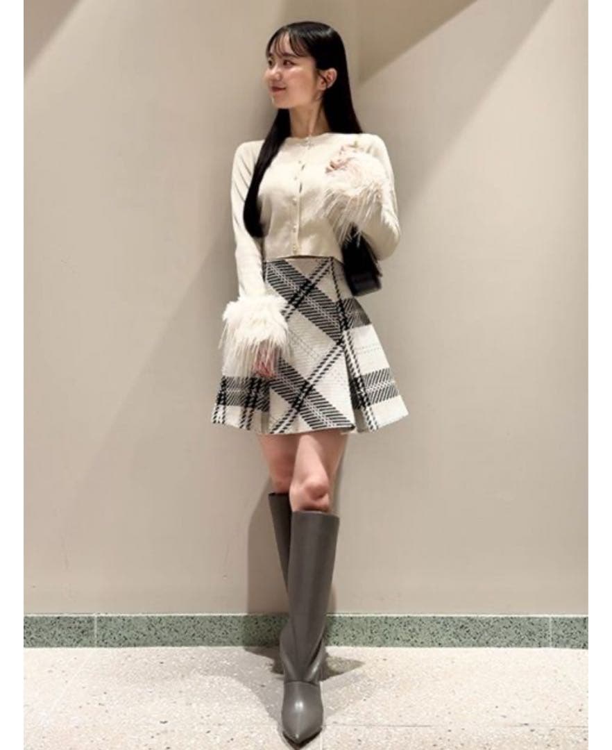 snidel スナイデル ロービングチェックミニスカート アイボリー 1
