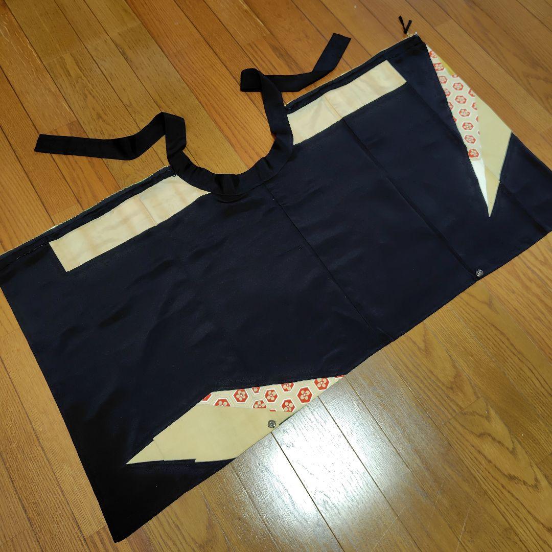 着物リメイク ケープポンチョ 黒留袖 扇鼓柄 オープンファスナー 男女