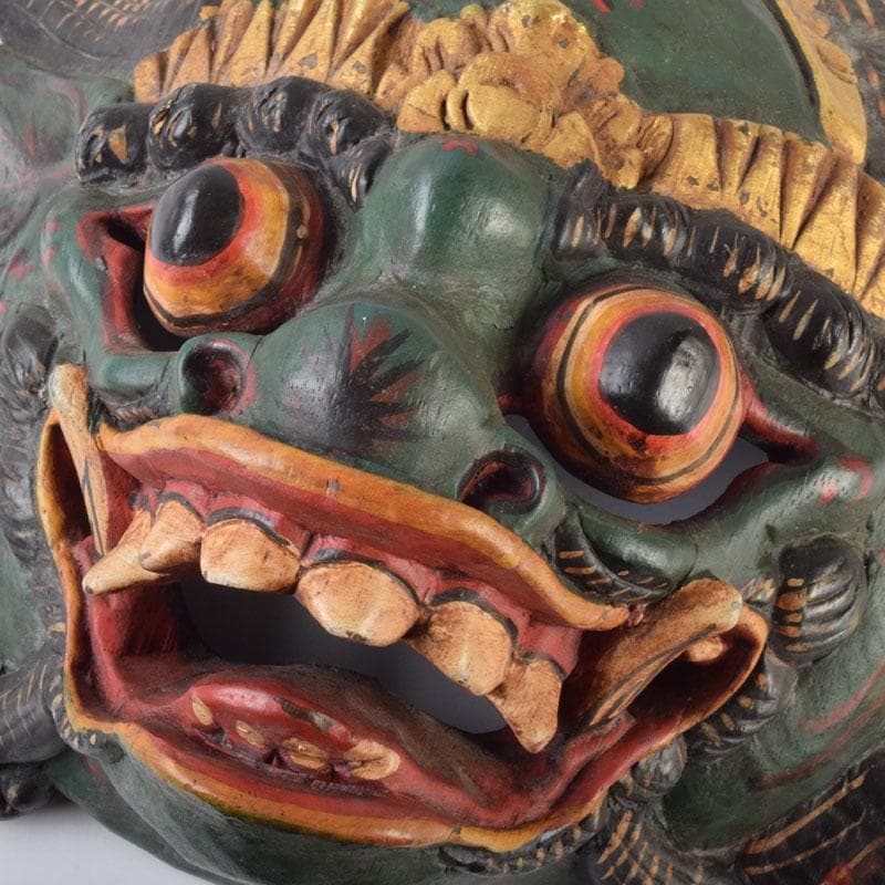 バリ島 インドネシア 木彫彩色 バロン 面 壁飾 一双 V 9089