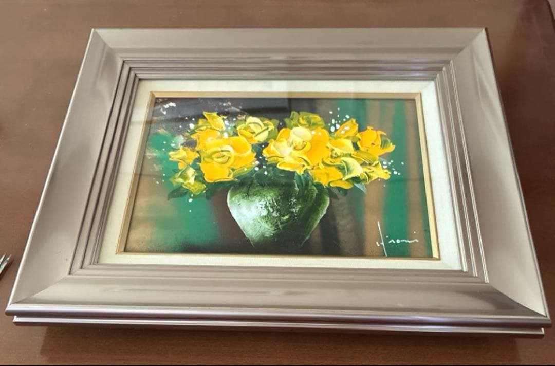 真作立川広己油彩バラ (フリージャ) 画寸33x24㎝F4
