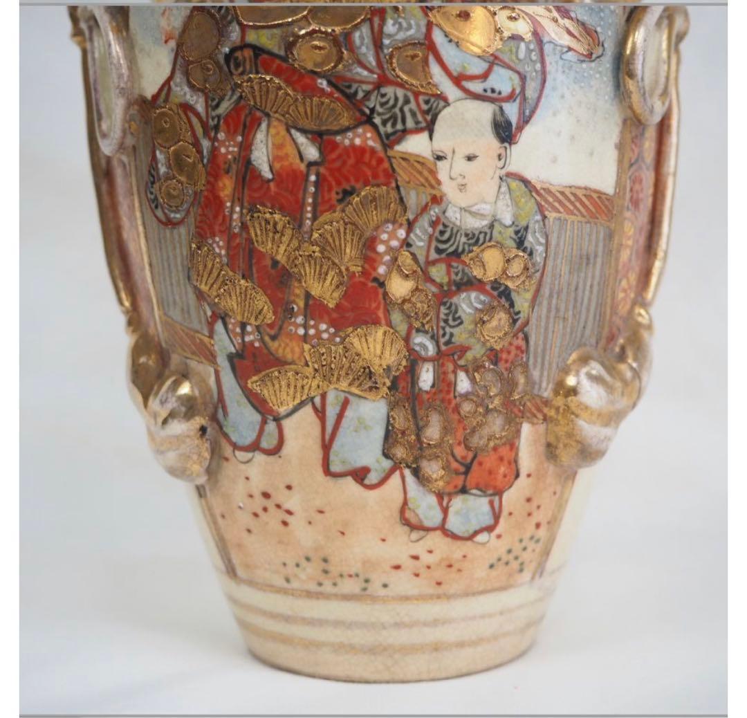 送料無料 明治期 薩摩焼 色絵金彩人物図花瓶 - メルカリ