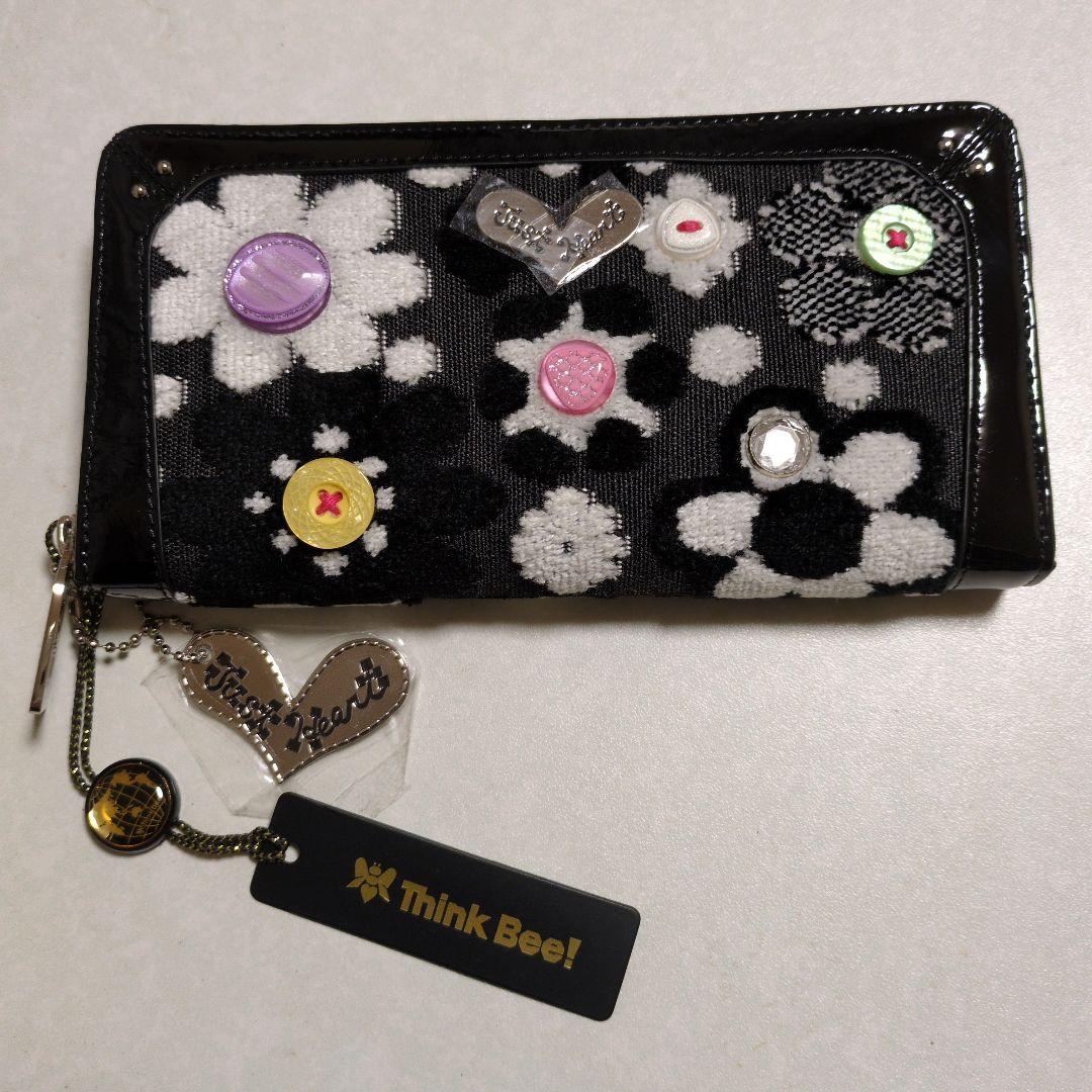 新品　箱付き　Think Bee 花柄ボタン装飾の長財布　レディース Think Bee!◇長財布/--/BLK/花柄/レディース : セカンドストリート