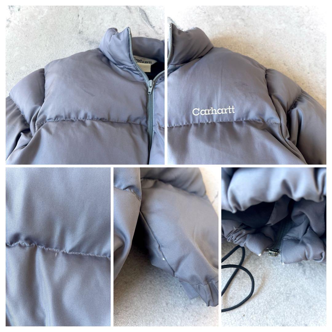 良品 00s カーハート Mサイズ 短丈刺繍 ダウンジャケット シルバー