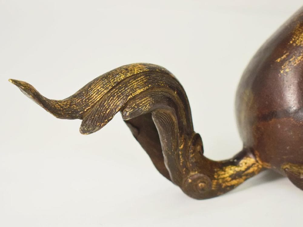 銅】 ☆ 文房 銅鍍金坐姿獬豸造像 ☆ 清朝期 伝説神獣 細密鋳造 雅玩雑